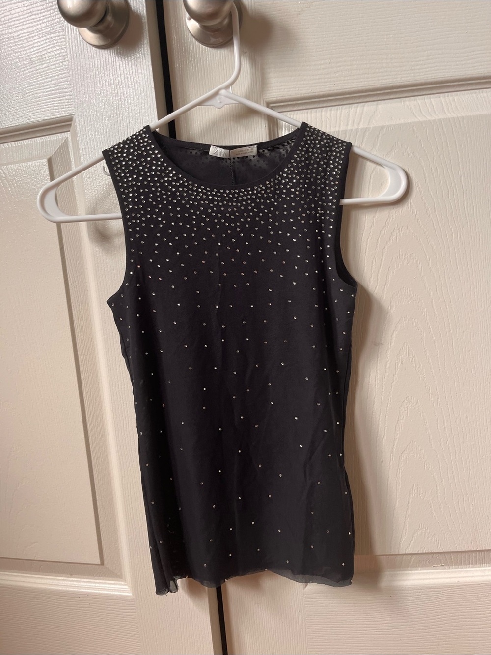 Zara Black Sleeveless Mesh Tank with Silver Rhinestones